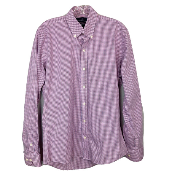 Buttoned‎ Down Shirt Mens Sz 15.5 35 Red White Blue Plaid Cotton Slim Fit Dress - Picture 1 of 9